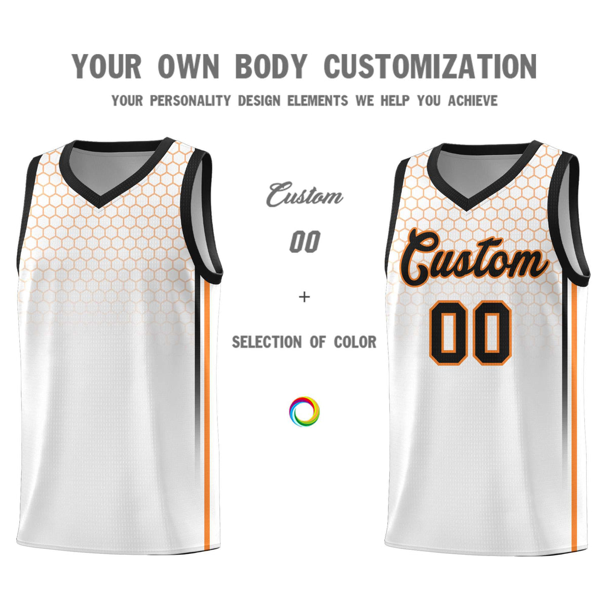 Custom White Personalized Honeycomb Pattern Sports Uniform Basketball Jersey