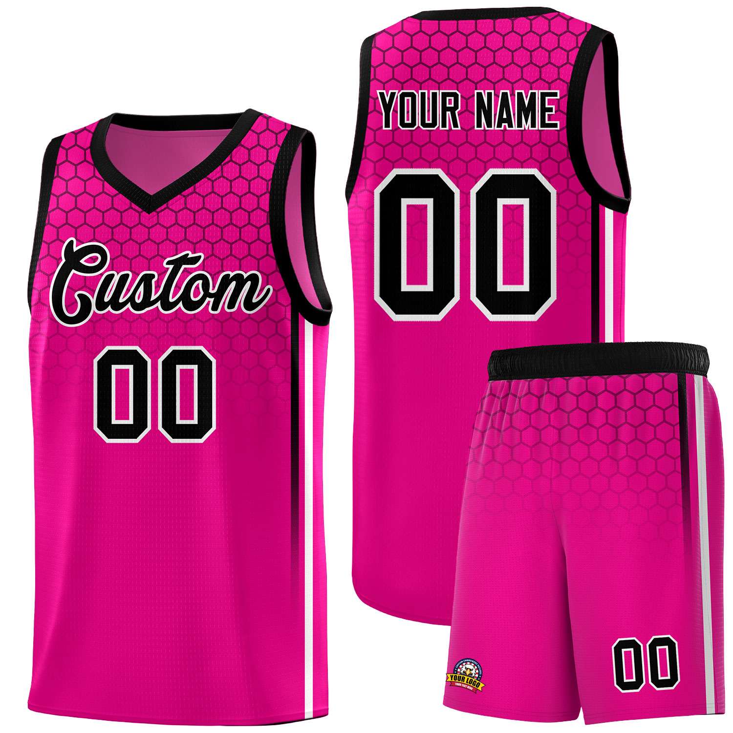Custom Pink Personalized Honeycomb Pattern Sports Uniform Basketball Jersey