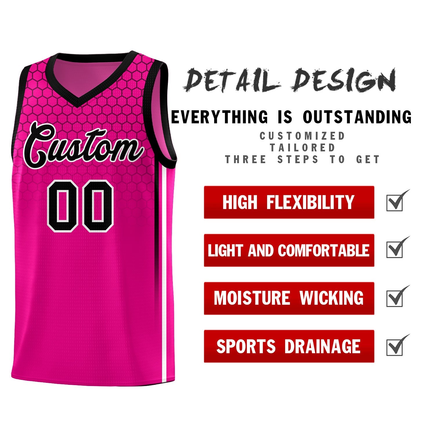 Custom Pink Personalized Honeycomb Pattern Sports Uniform Basketball Jersey