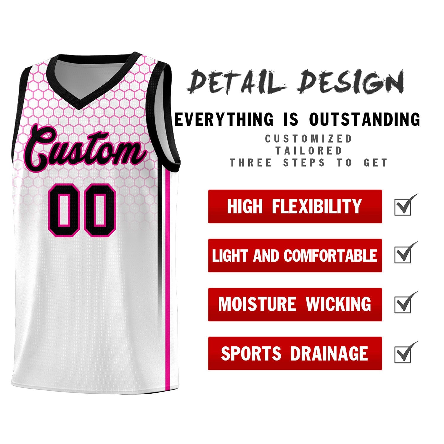 Custom White Personalized Honeycomb Pattern Sports Uniform Basketball Jersey