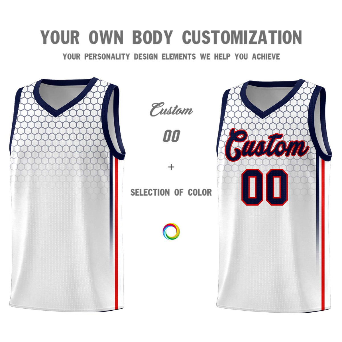 Custom White Personalized Honeycomb Pattern Sports Uniform Basketball Jersey
