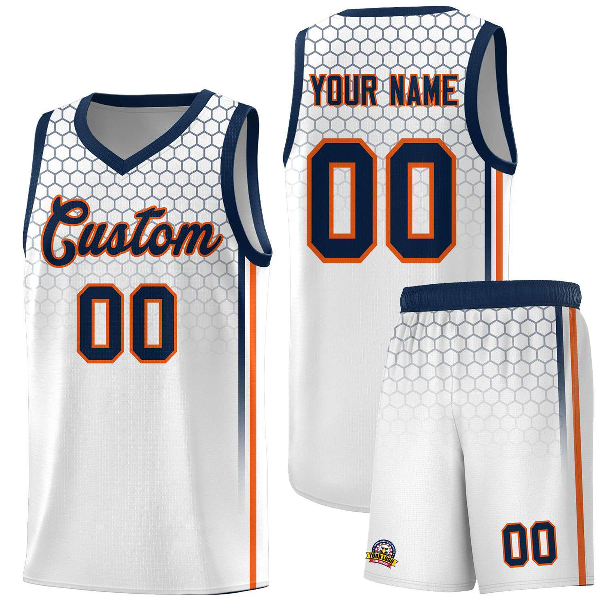 Custom White Personalized Honeycomb Pattern Sports Uniform Basketball Jersey