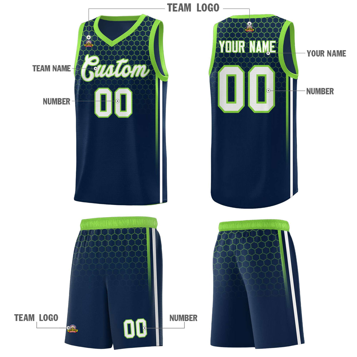 Custom Navy Personalized Honeycomb Pattern Sports Uniform Basketball Jersey
