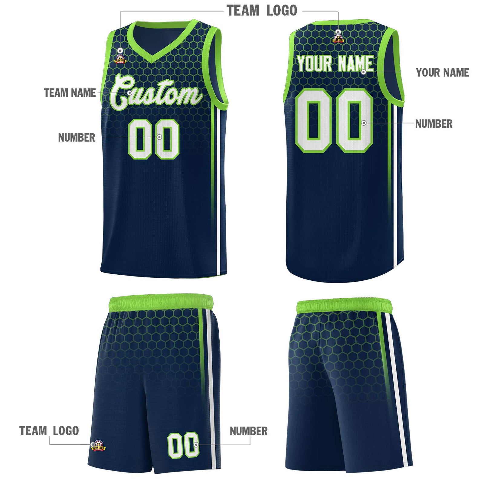 Custom Navy Personalized Honeycomb Pattern Sports Uniform Basketball Jersey