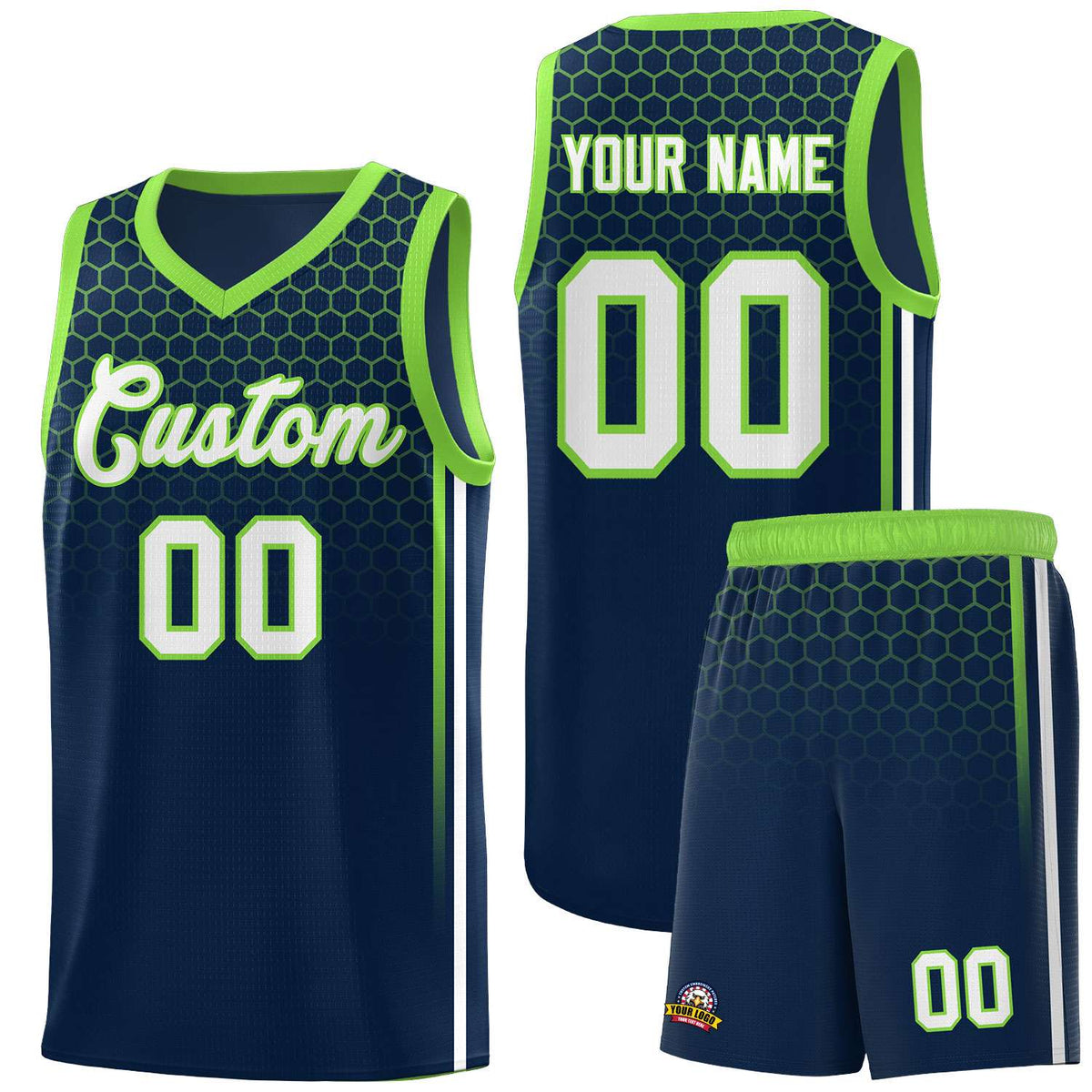 Custom Navy Personalized Honeycomb Pattern Sports Uniform Basketball Jersey