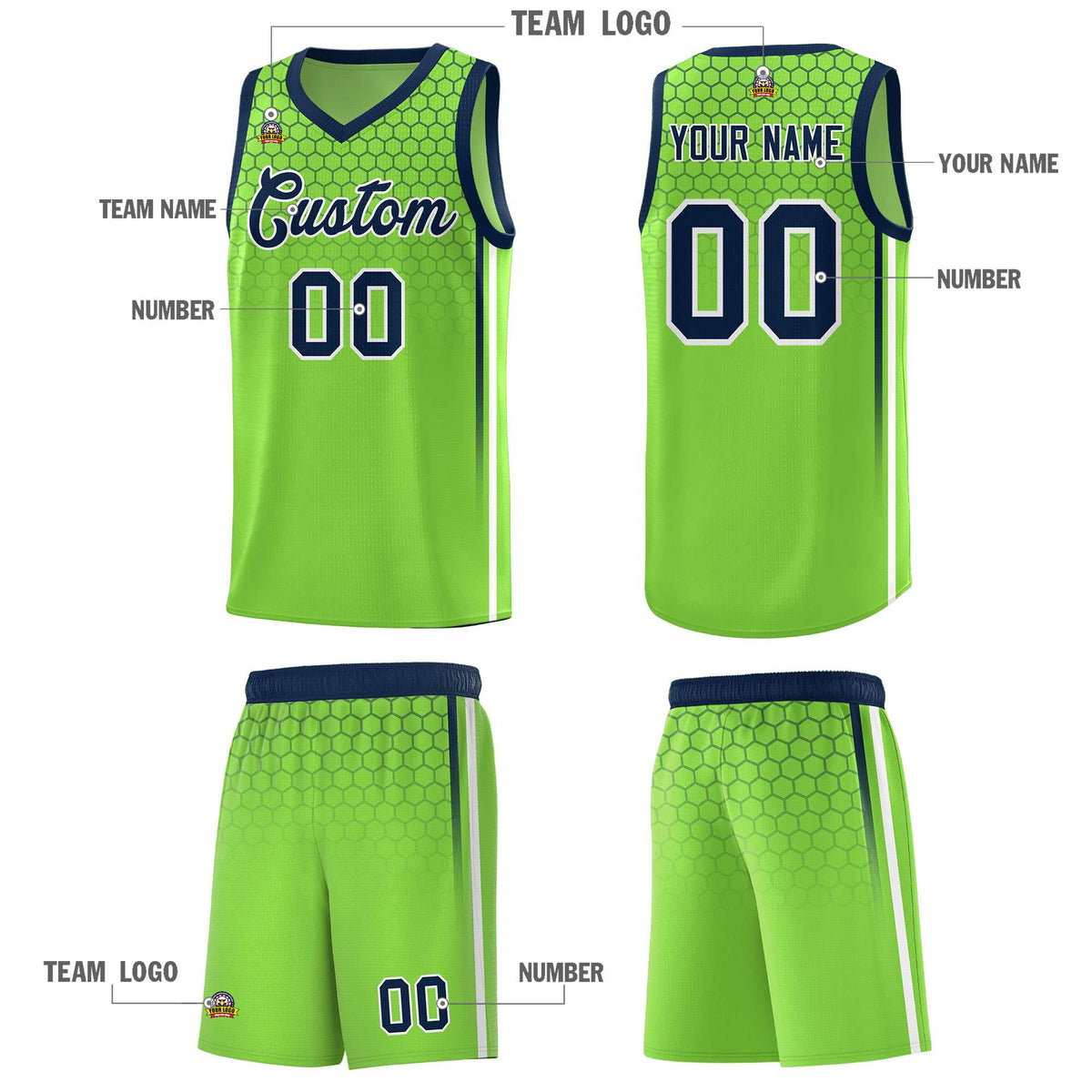Custom Green Personalized Honeycomb Pattern Sports Uniform Basketball Jersey