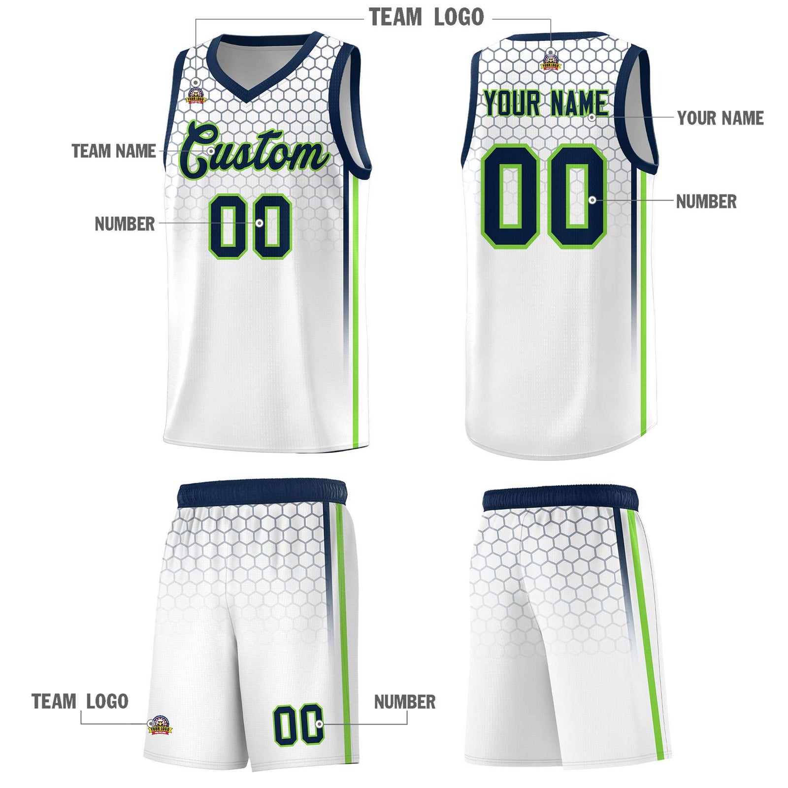 Custom White Personalized Honeycomb Pattern Sports Uniform Basketball Jersey