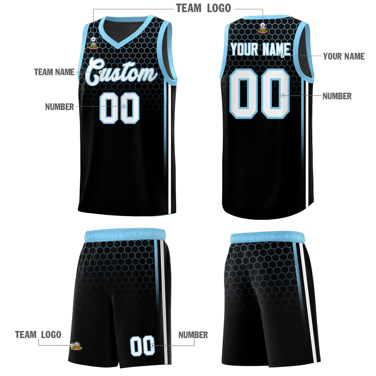 Custom Black Personalized Honeycomb Pattern Sports Uniform Basketball Jersey