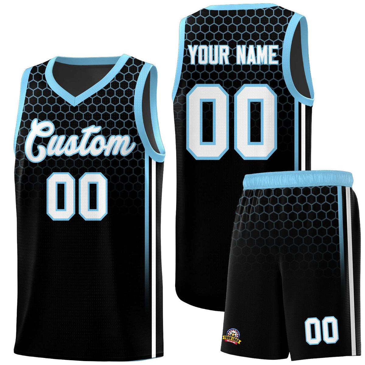 Custom Black Personalized Honeycomb Pattern Sports Uniform Basketball Jersey