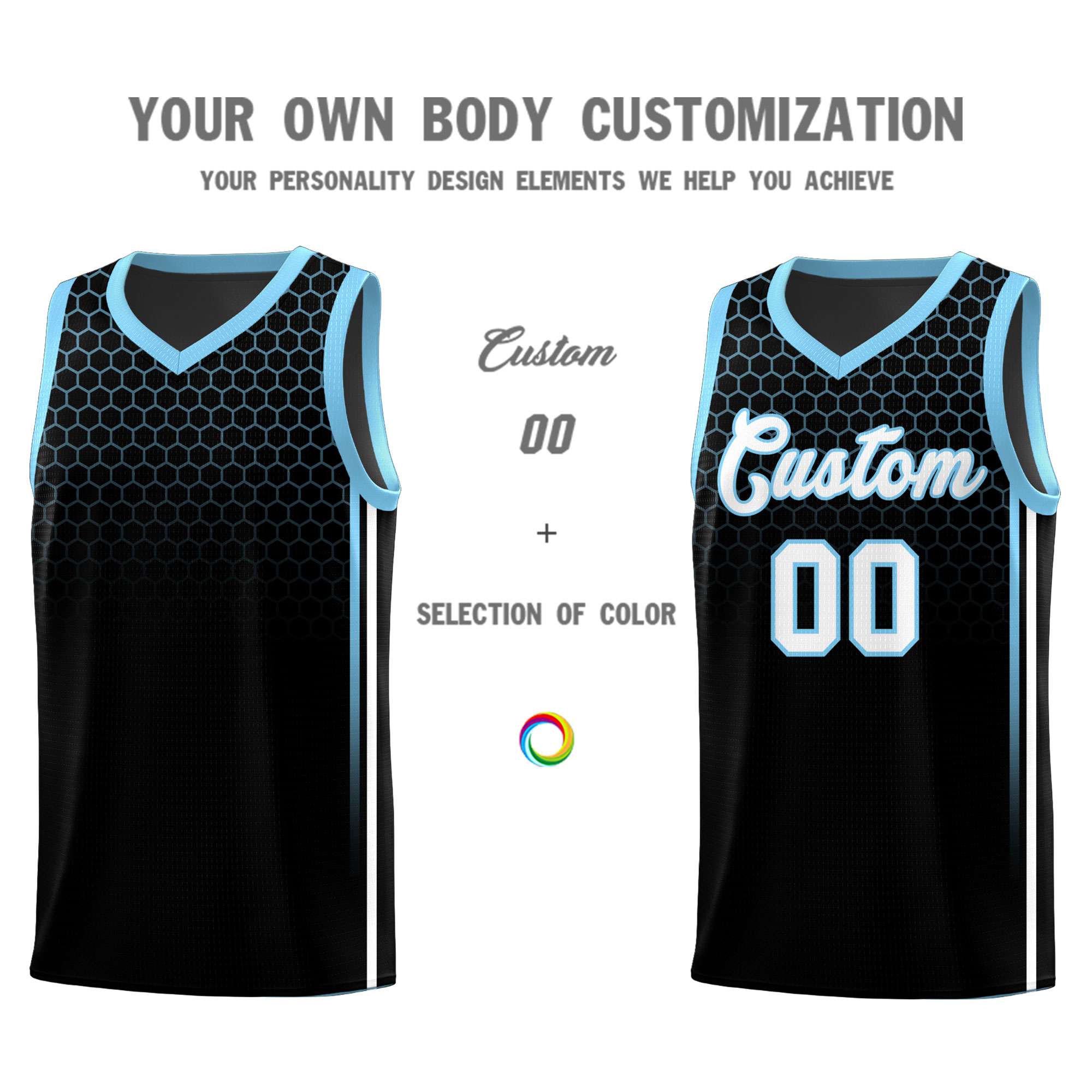 Custom Black Personalized Honeycomb Pattern Sports Uniform Basketball Jersey