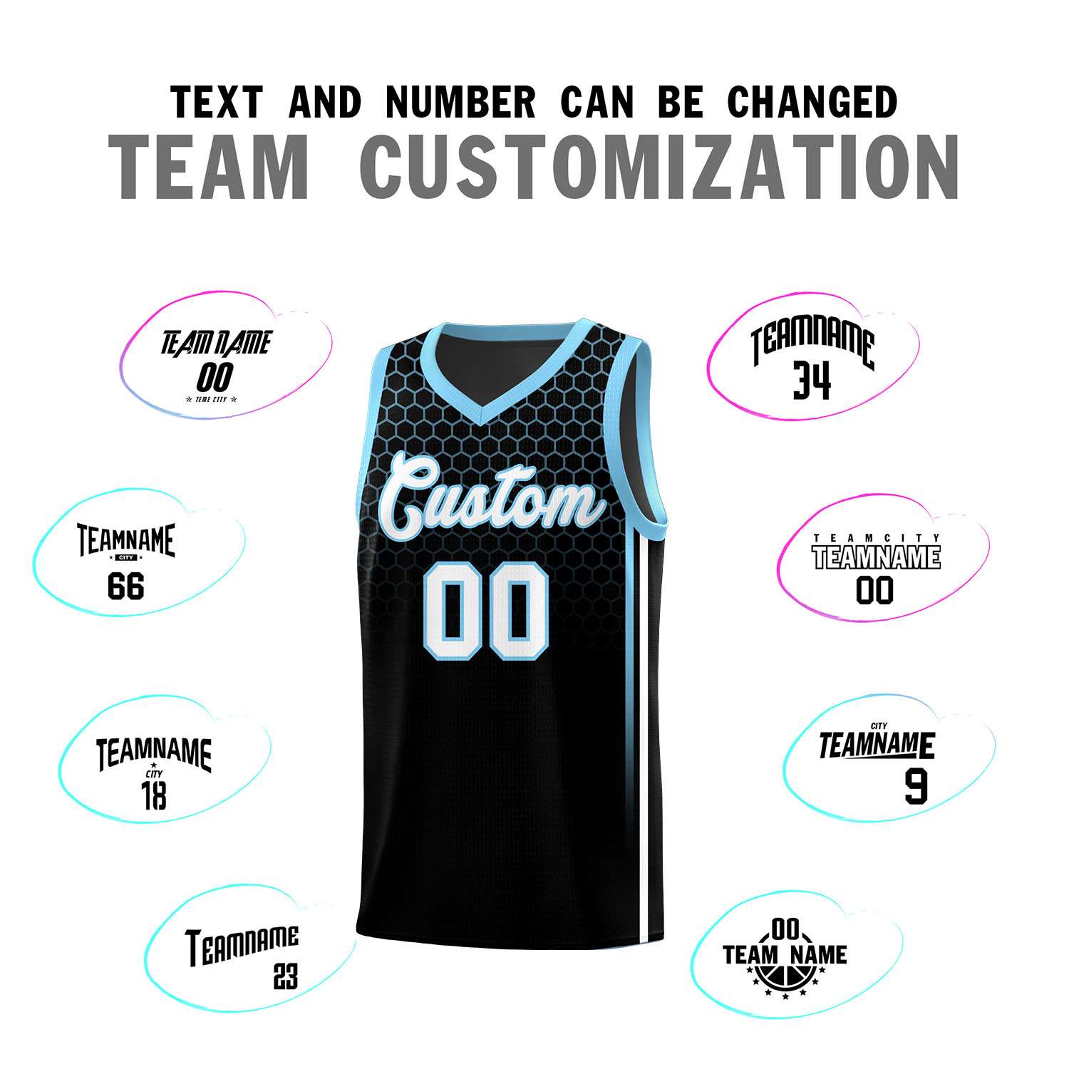 Custom Black Personalized Honeycomb Pattern Sports Uniform Basketball Jersey