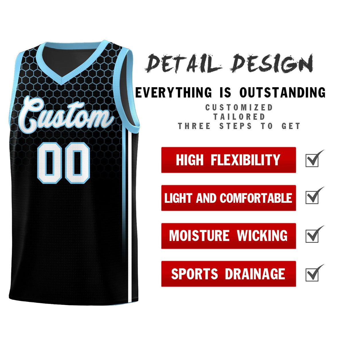 Custom Black Personalized Honeycomb Pattern Sports Uniform Basketball Jersey