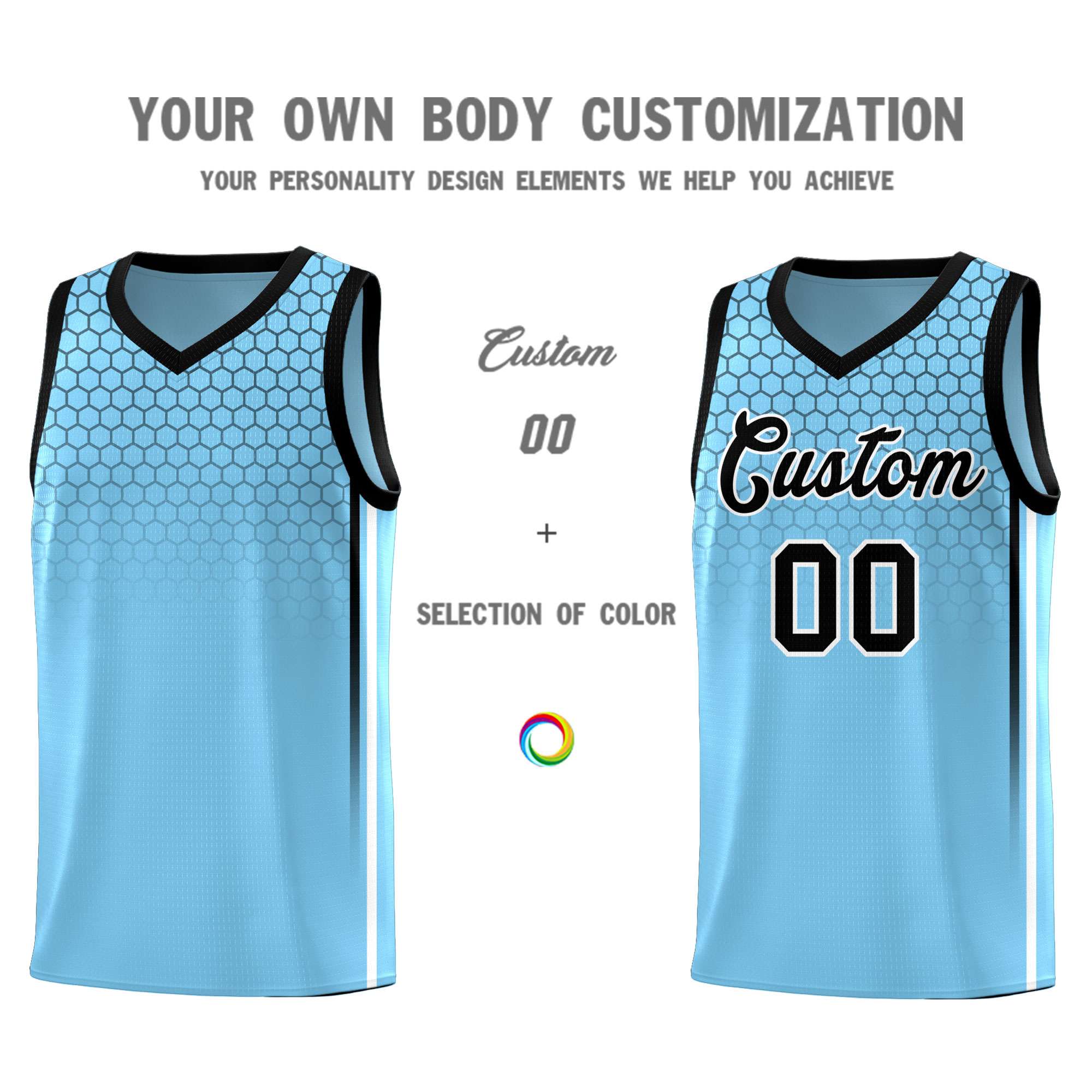 Custom Light Blue Personalized Honeycomb Pattern Sports Uniform Basketball Jersey