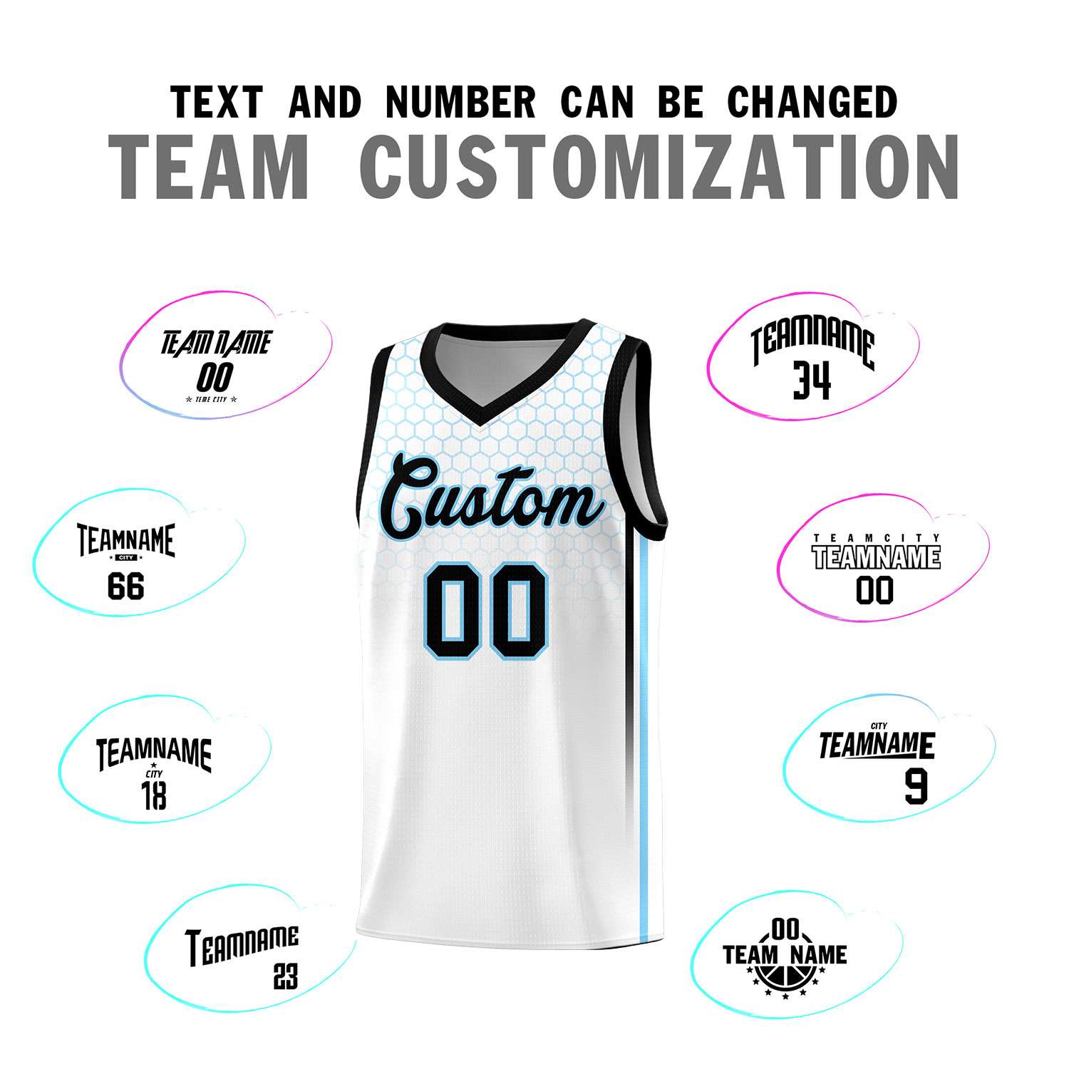 Custom White Personalized Honeycomb Pattern Sports Uniform Basketball Jersey