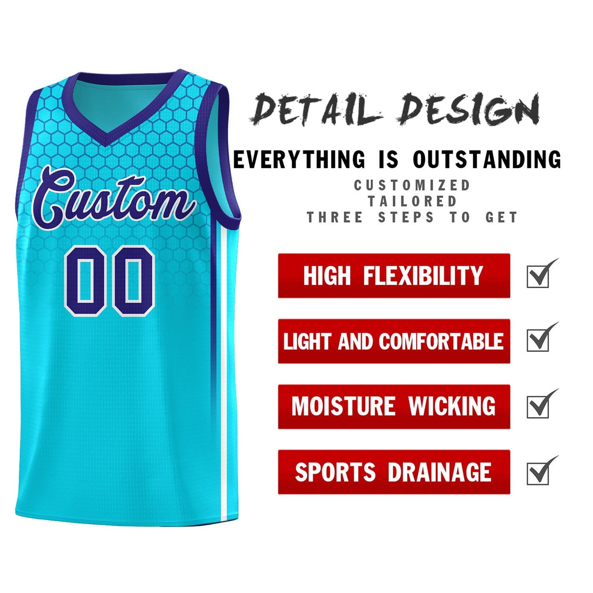 Custom Powder Blue Personalized Honeycomb Pattern Sports Uniform Basketball Jersey