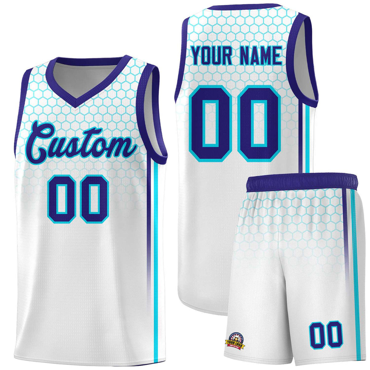 Custom White Personalized Honeycomb Pattern Sports Uniform Basketball Jersey