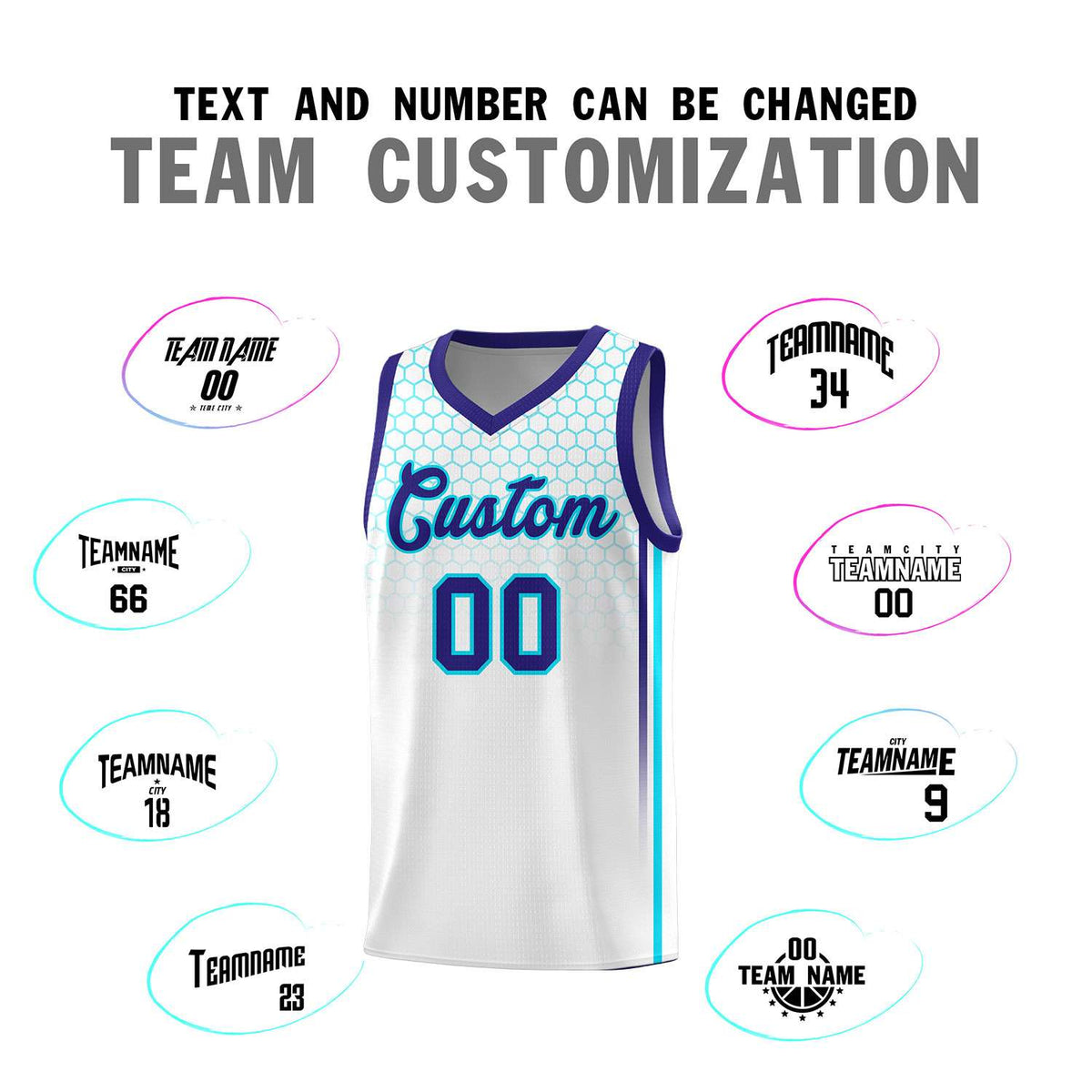 Custom White Personalized Honeycomb Pattern Sports Uniform Basketball Jersey