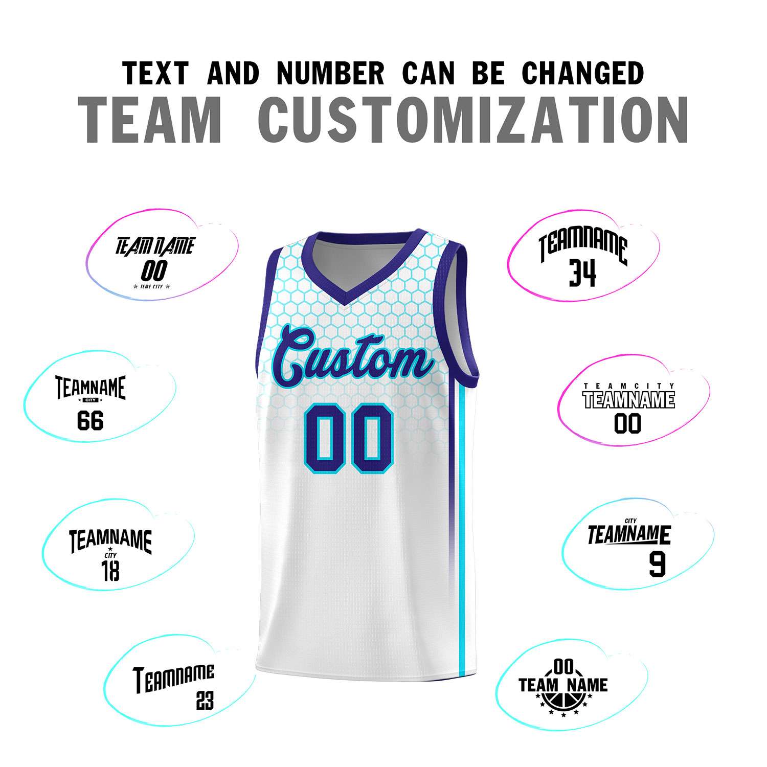 Custom White Personalized Honeycomb Pattern Sports Uniform Basketball Jersey