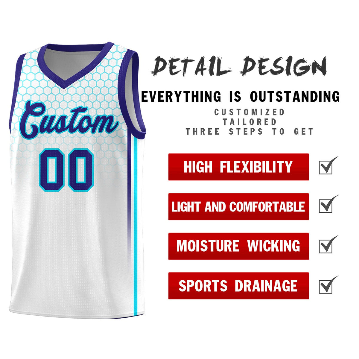 Custom White Personalized Honeycomb Pattern Sports Uniform Basketball Jersey