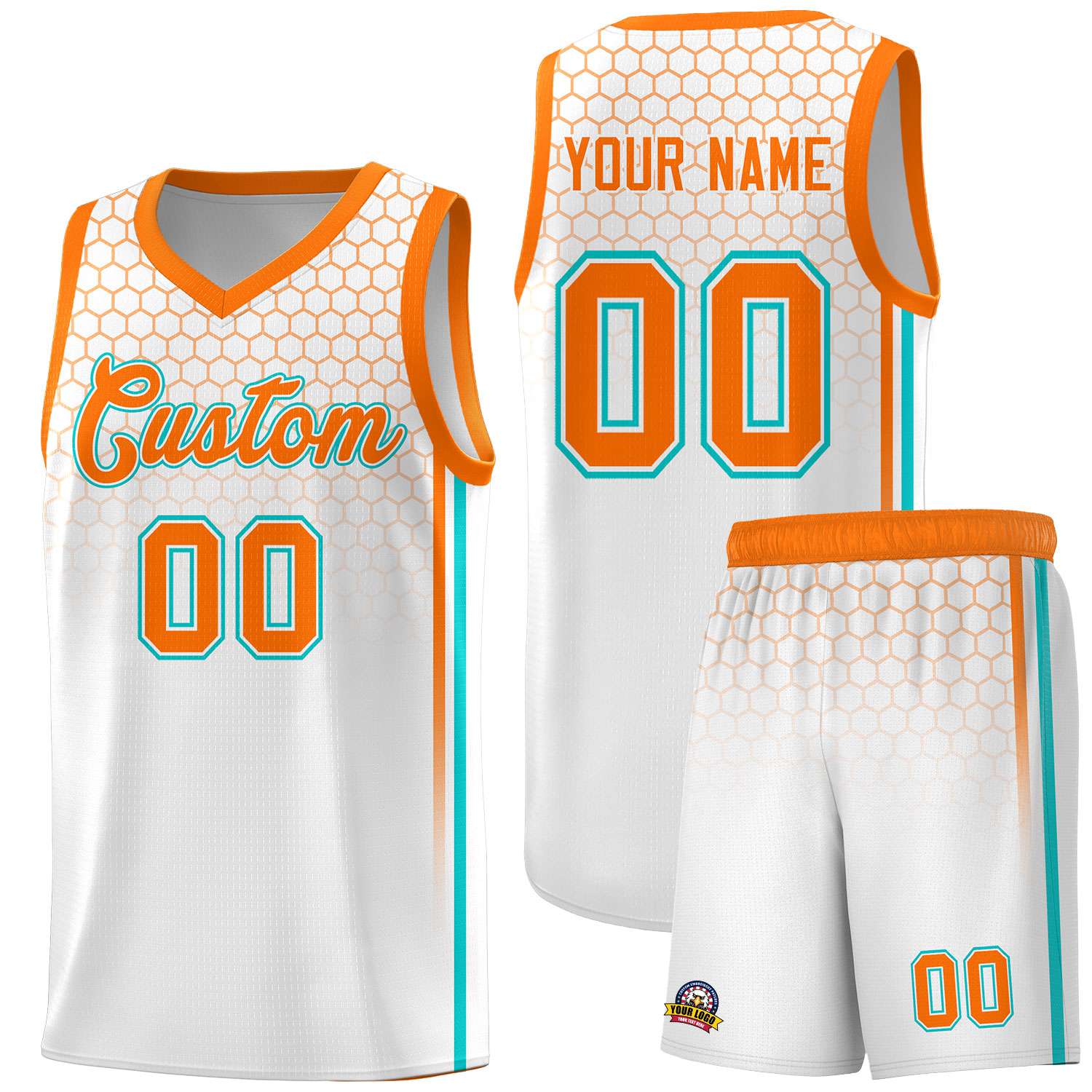 Custom White Personalized Honeycomb Pattern Sports Uniform Basketball Jersey