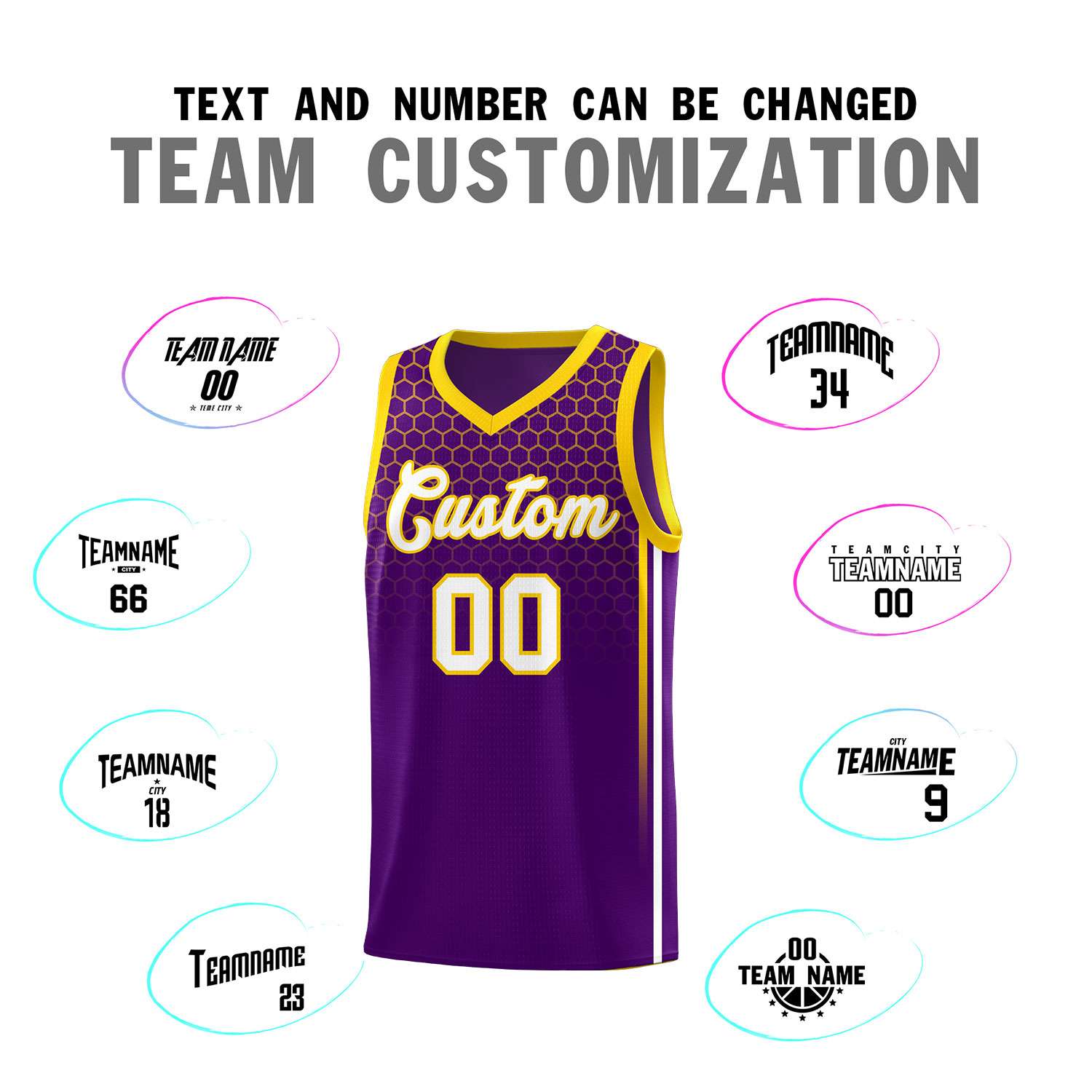 Custom Purple Personalized Honeycomb Pattern Sports Uniform Basketball Jersey