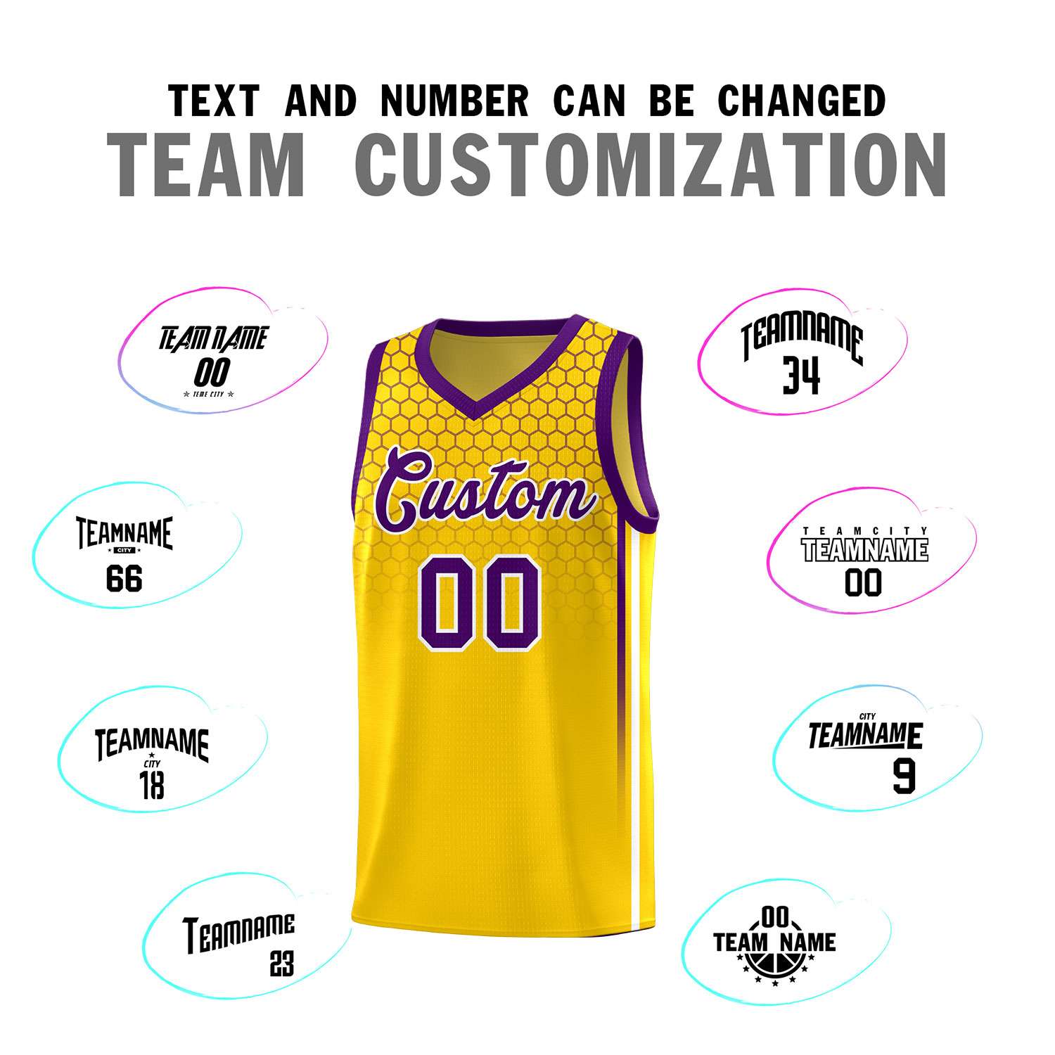 Custom Gold Personalized Honeycomb Pattern Sports Uniform Basketball Jersey