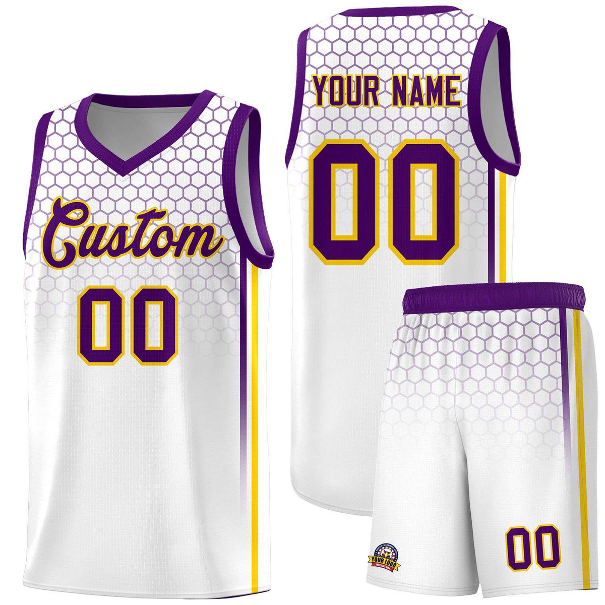Custom White Personalized Honeycomb Pattern Sports Uniform Basketball Jersey