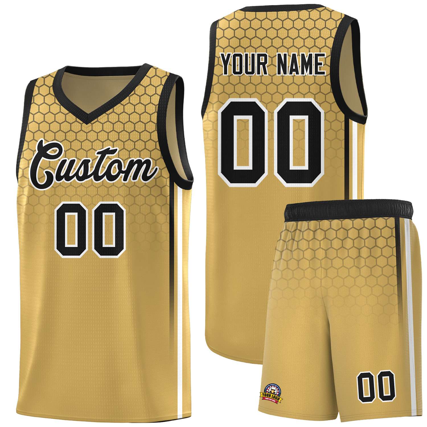 Custom Old Gold Personalized Honeycomb Pattern Sports Uniform Basketball Jersey