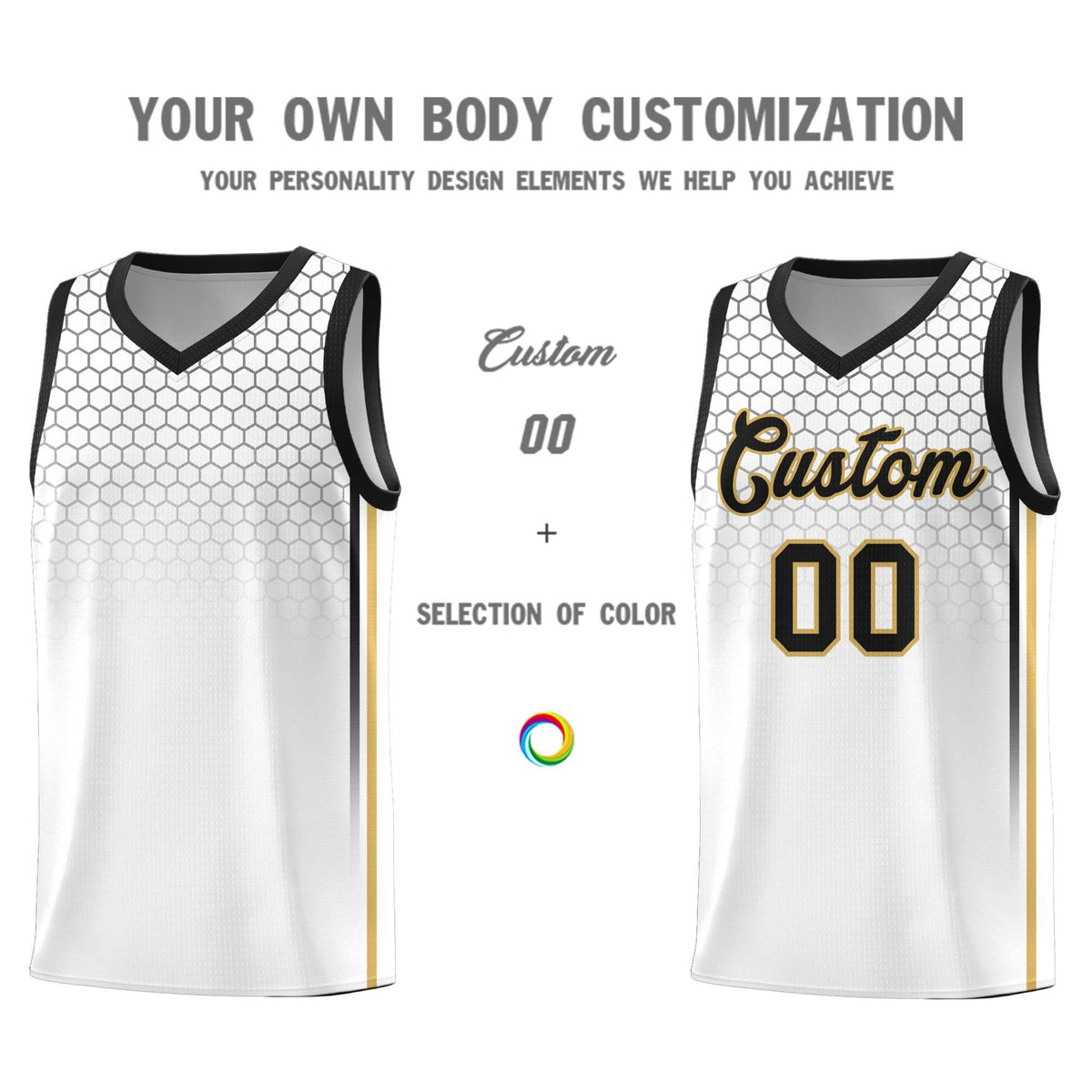 Custom White Personalized Honeycomb Pattern Sports Uniform Basketball Jersey