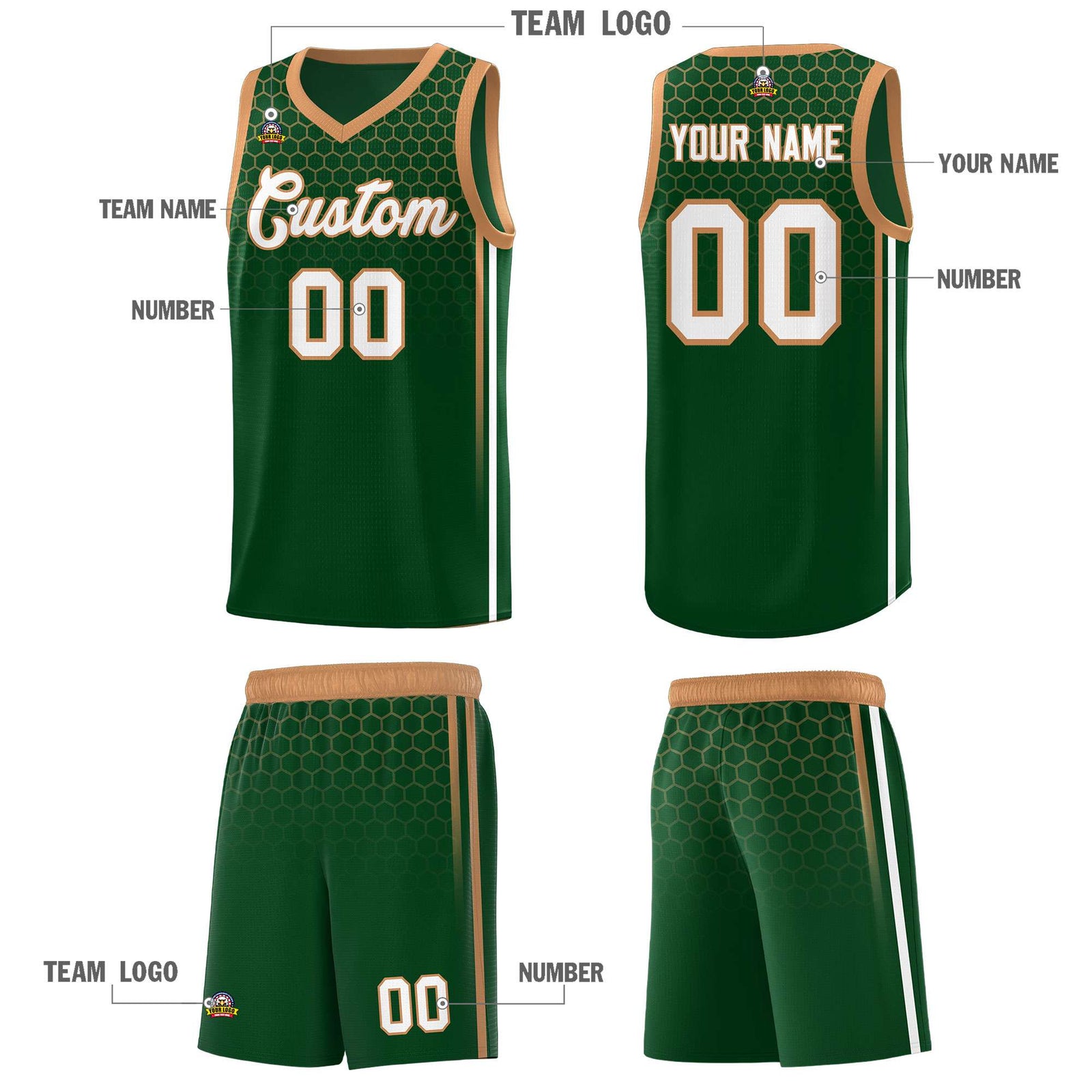 Custom Green Personalized Honeycomb Pattern Sports Uniform Basketball Jersey
