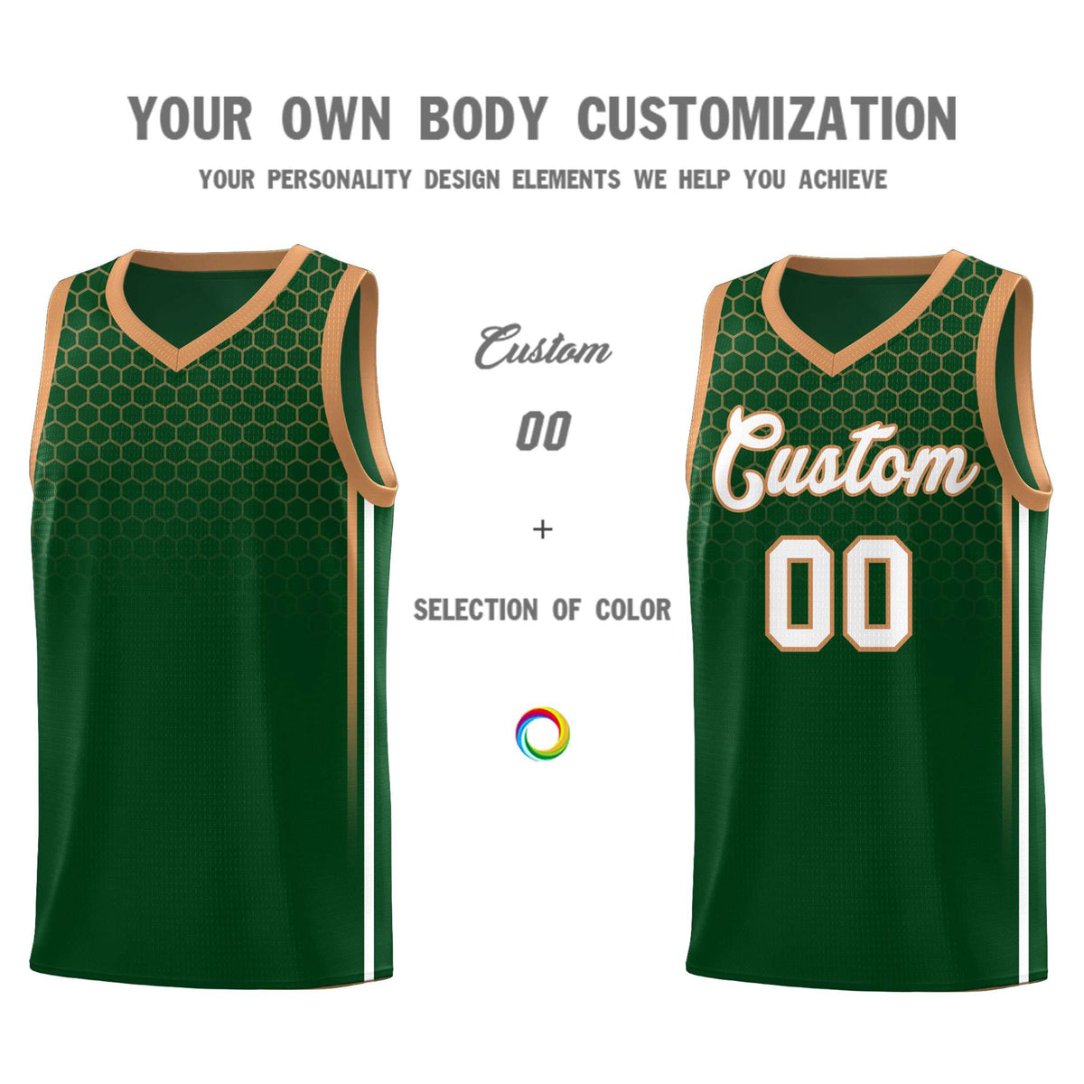 Custom Green Personalized Honeycomb Pattern Sports Uniform Basketball Jersey
