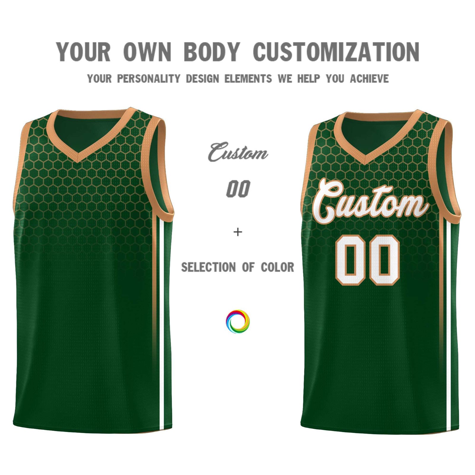 Custom Green Personalized Honeycomb Pattern Sports Uniform Basketball Jersey