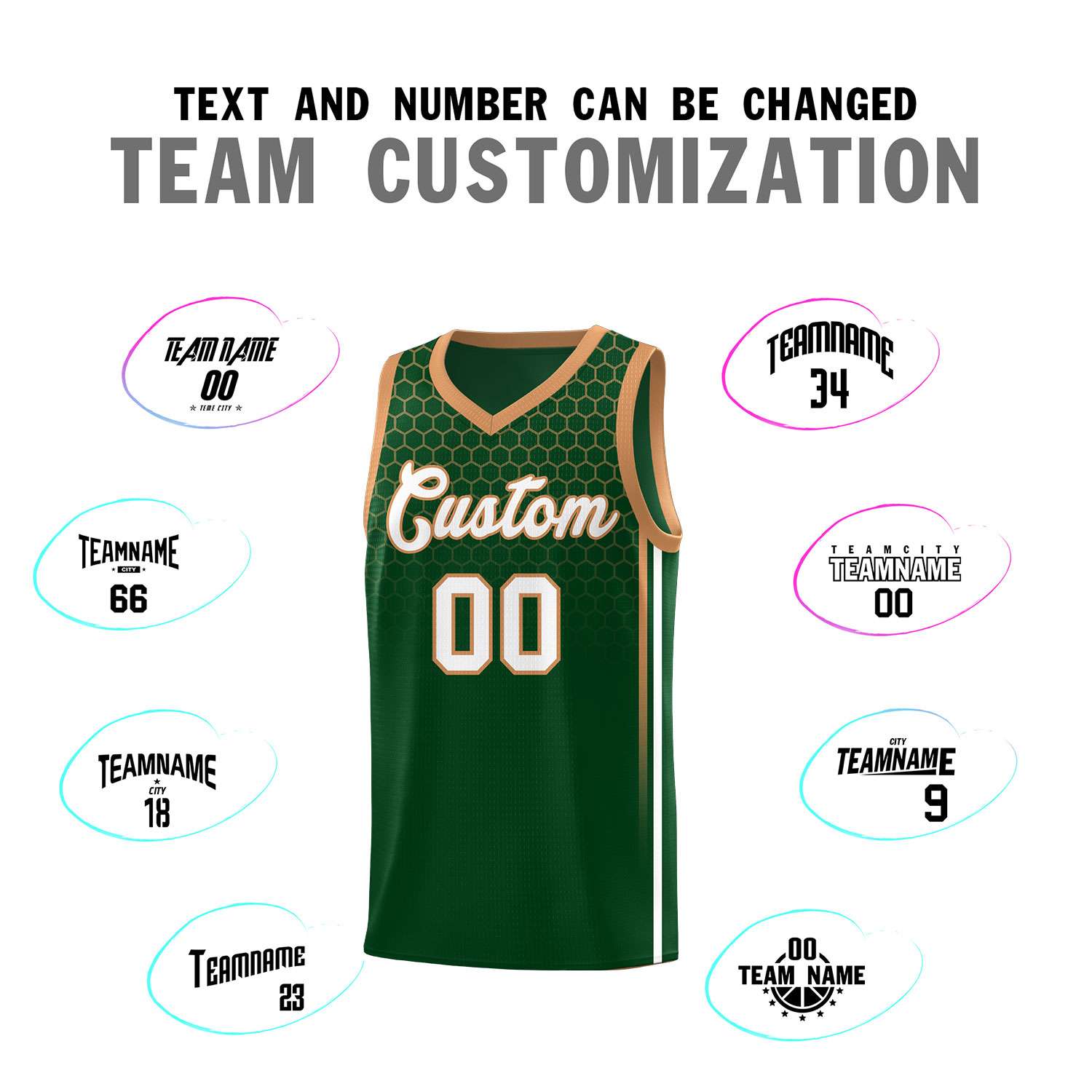 Custom Green Personalized Honeycomb Pattern Sports Uniform Basketball Jersey