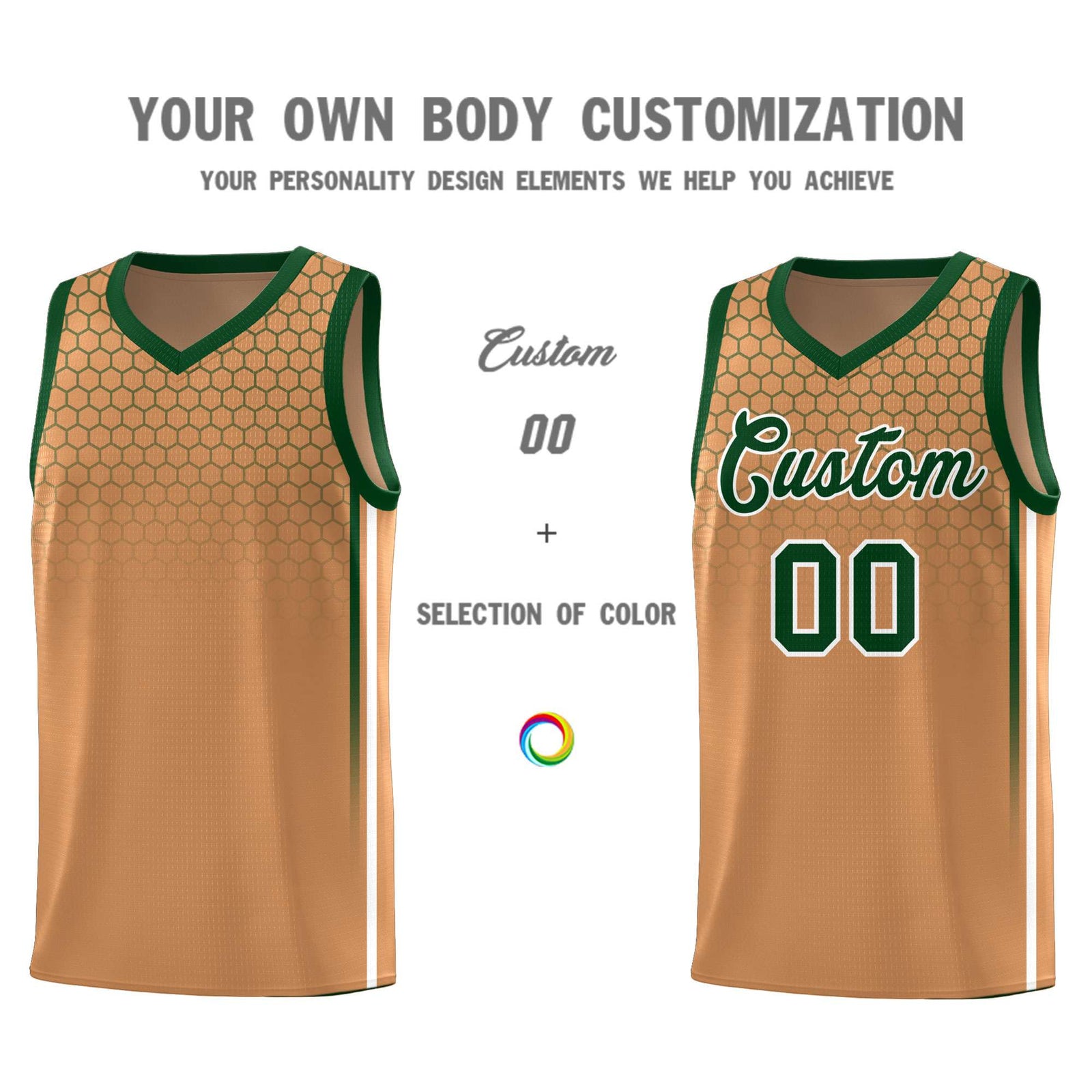 Custom Light Brown Personalized Honeycomb Pattern Sports Uniform Basketball Jersey