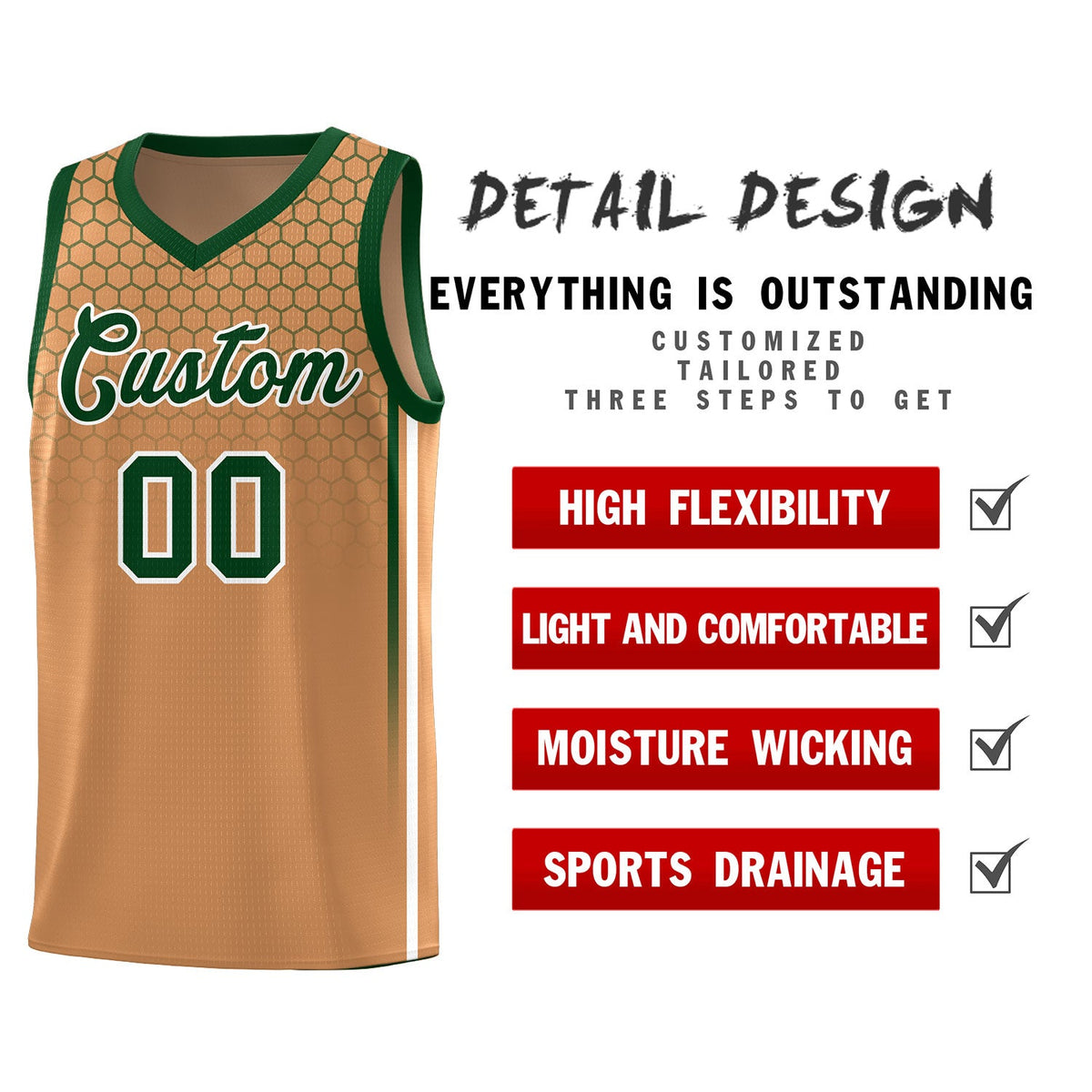 Custom Light Brown Personalized Honeycomb Pattern Sports Uniform Basketball Jersey