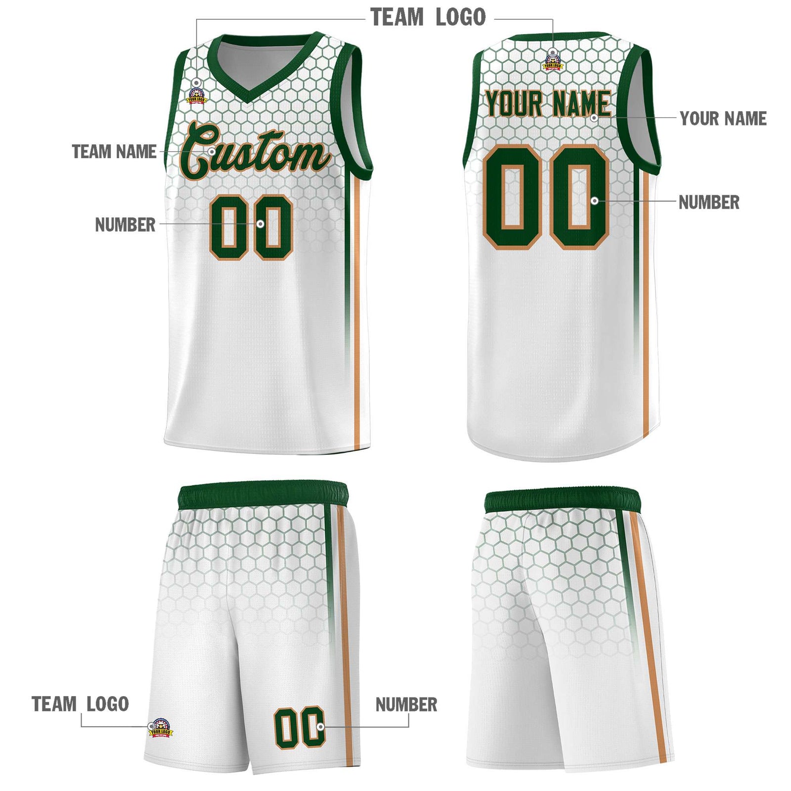 Custom White Personalized Honeycomb Pattern Sports Uniform Basketball Jersey