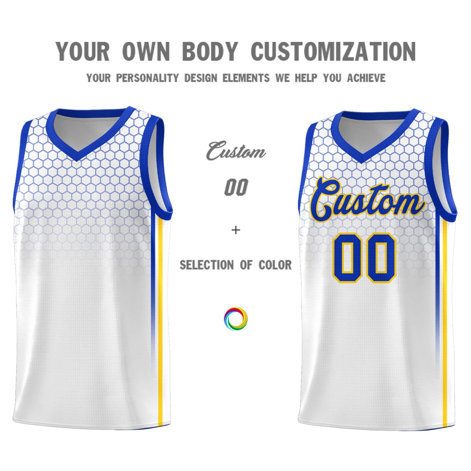 Custom White Personalized Honeycomb Pattern Sports Uniform Basketball Jersey
