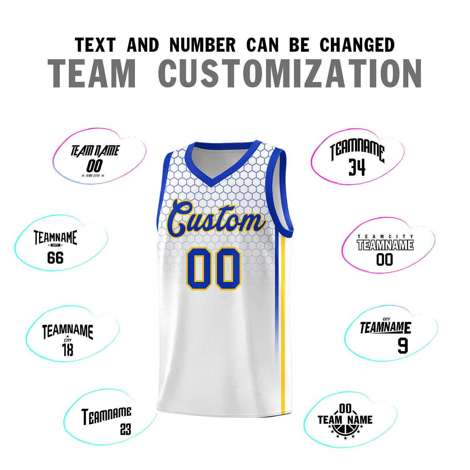 Custom White Personalized Honeycomb Pattern Sports Uniform Basketball Jersey