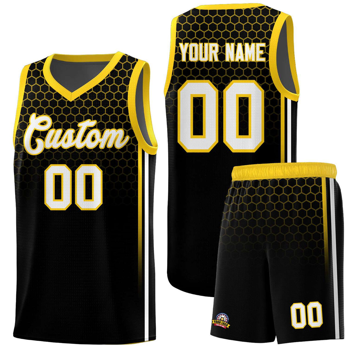 Custom Black Personalized Honeycomb Pattern Sports Uniform Basketball Jersey