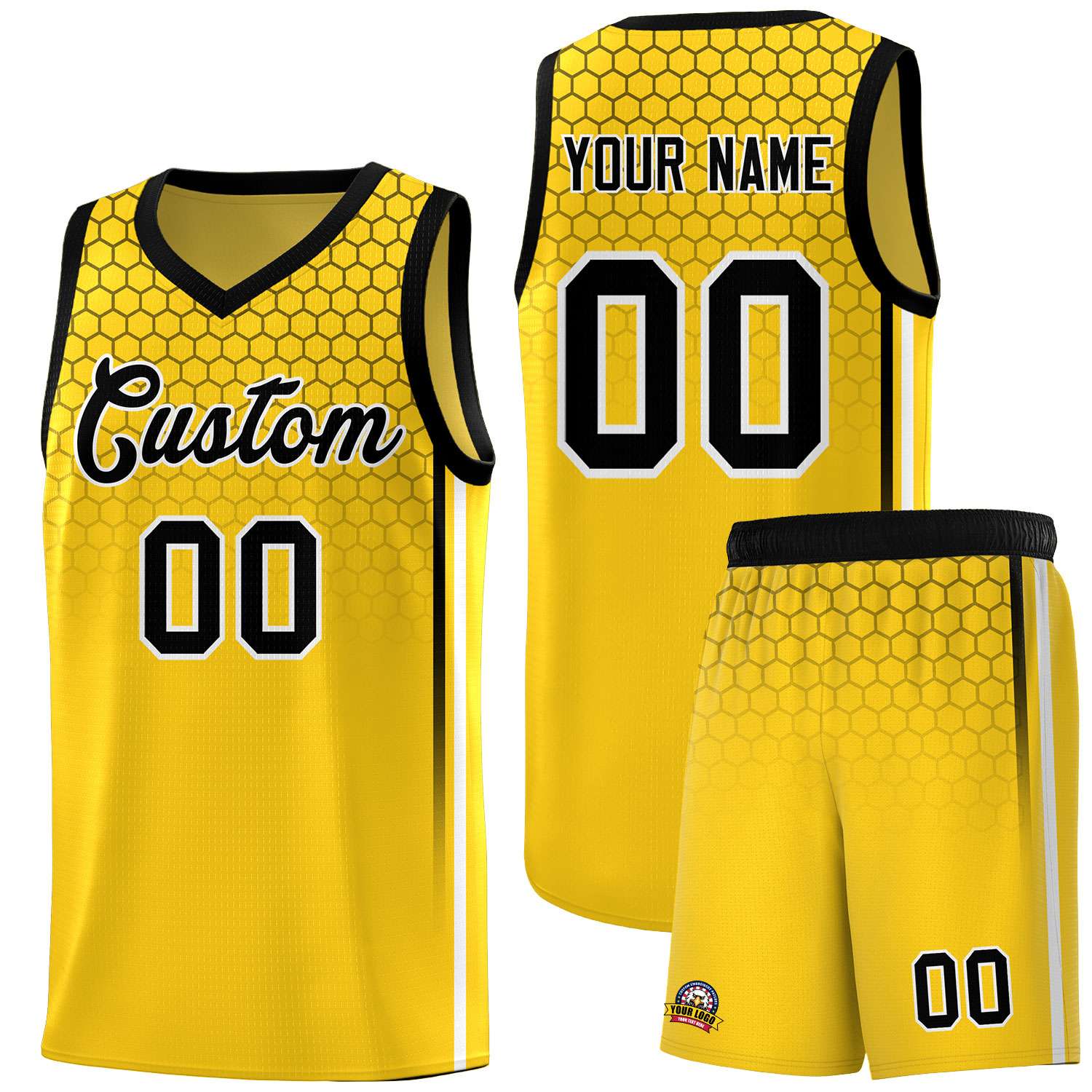 Custom Gold Personalized Honeycomb Pattern Sports Uniform Basketball Jersey