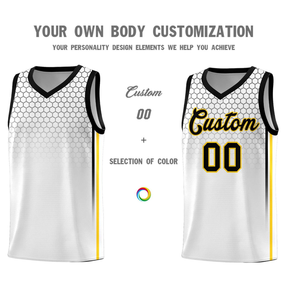 Custom White Personalized Honeycomb Pattern Sports Uniform Basketball Jersey