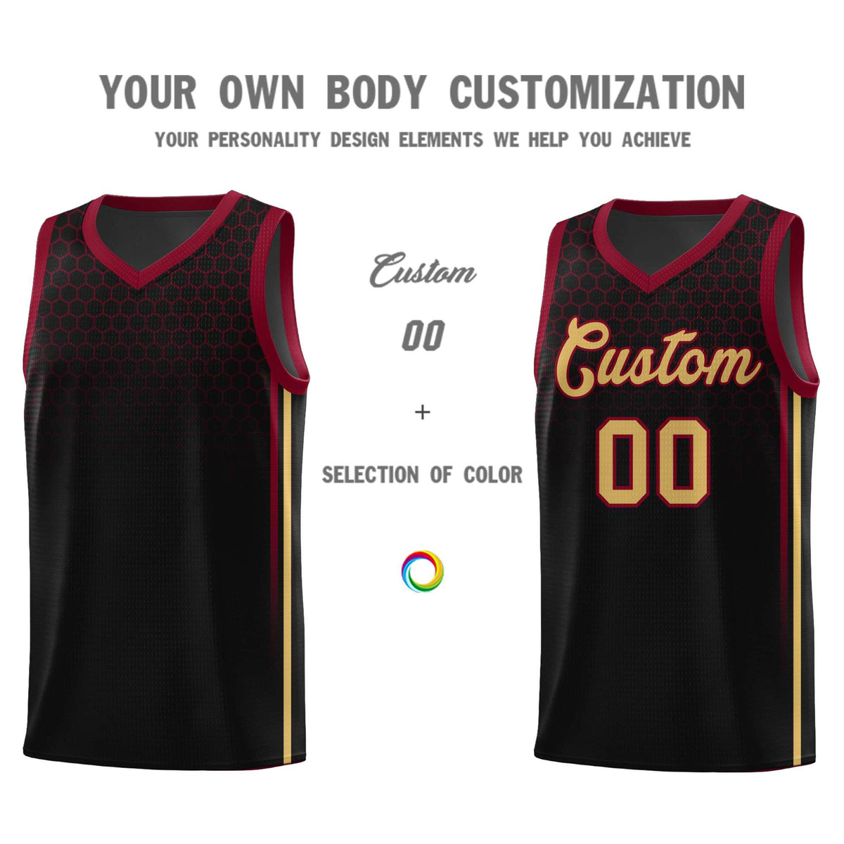 Custom Black Personalized Honeycomb Pattern Sports Uniform Basketball Jersey