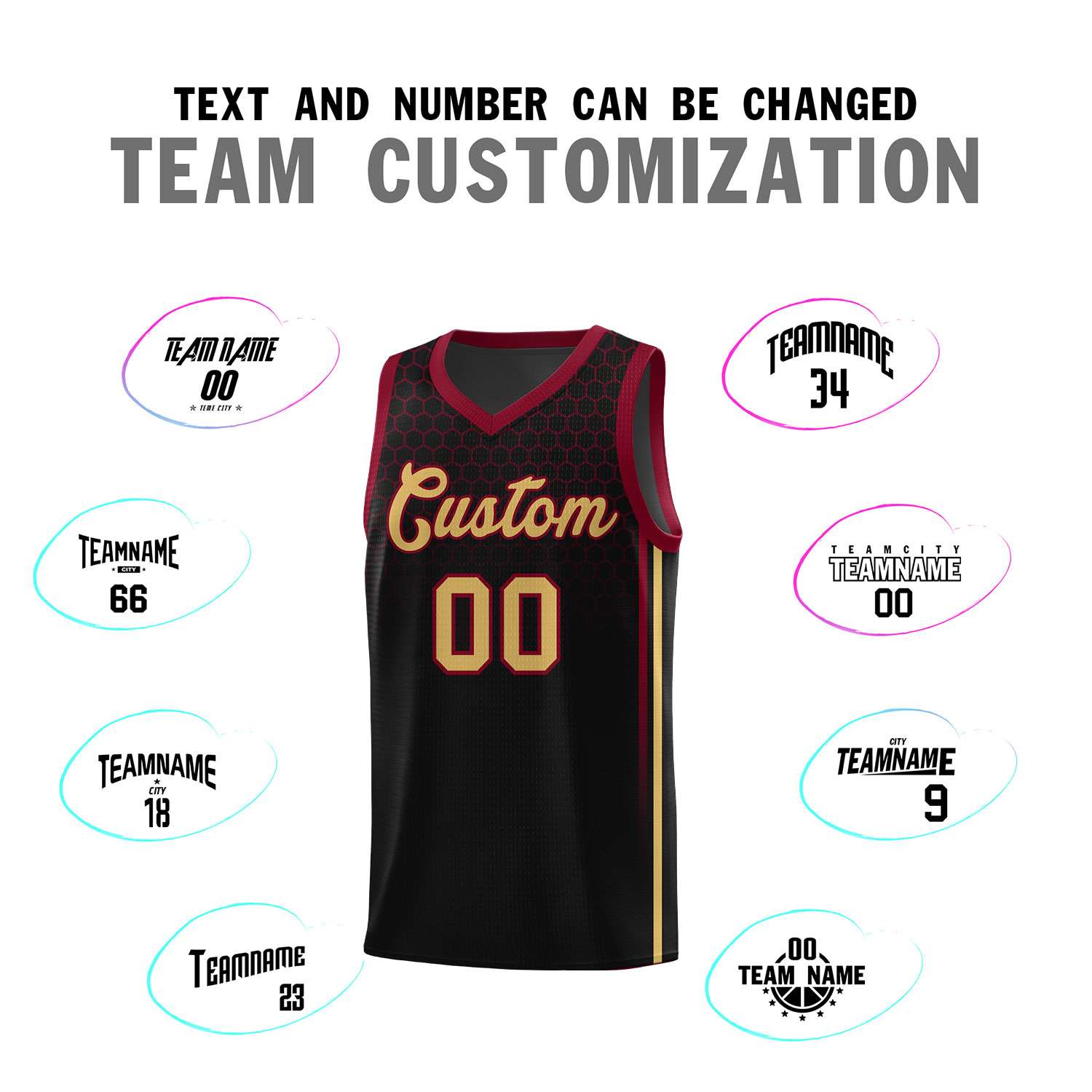 Custom Black Personalized Honeycomb Pattern Sports Uniform Basketball Jersey