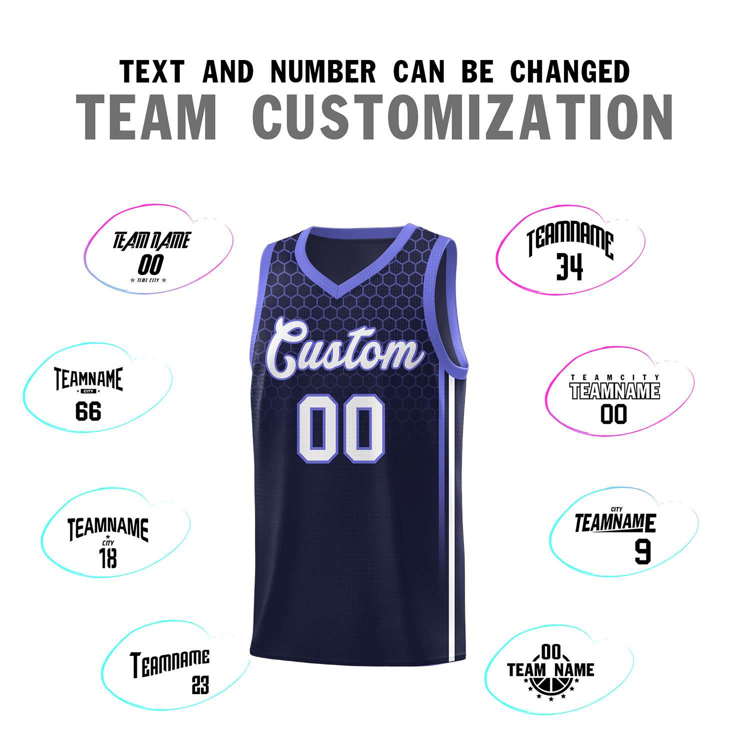 Custom Navy Personalized Honeycomb Pattern Sports Uniform Basketball Jersey