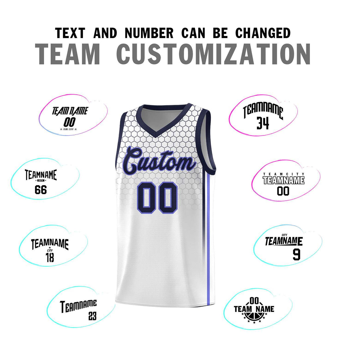 Custom White Personalized Honeycomb Pattern Sports Uniform Basketball Jersey