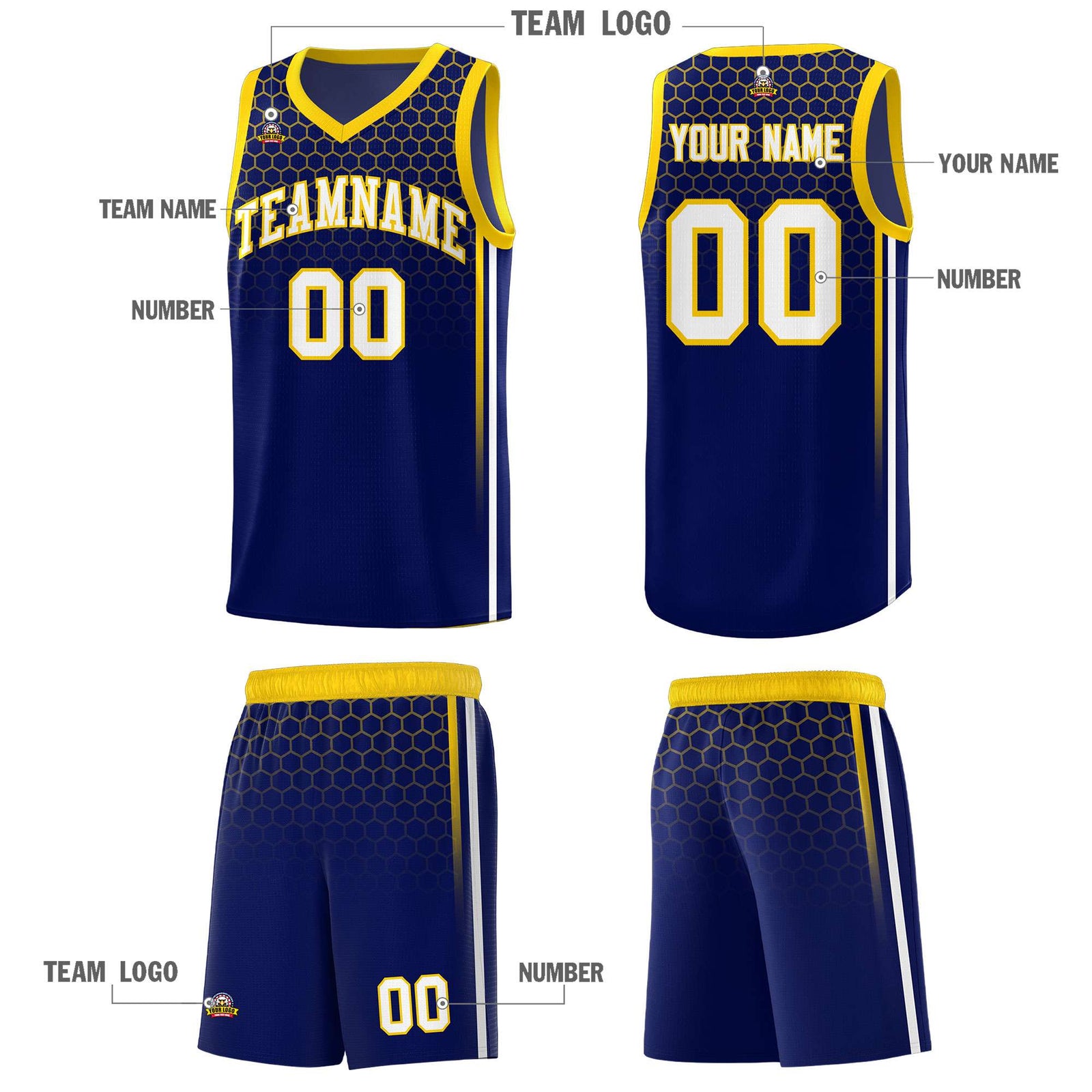 Custom Navy Personalized Honeycomb Pattern Sports Uniform Basketball Jersey