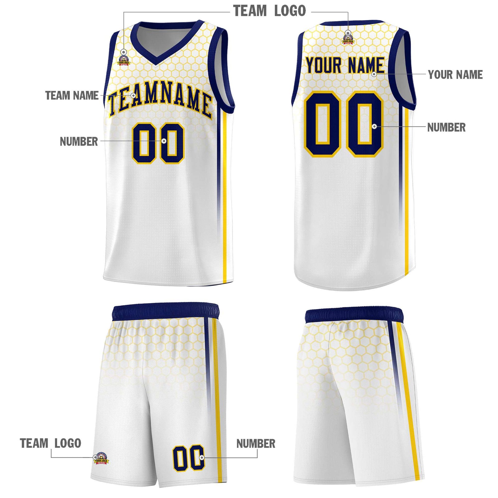Custom White Personalized Honeycomb Pattern Sports Uniform Basketball Jersey