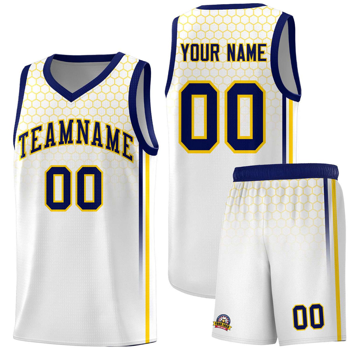 Custom White Personalized Honeycomb Pattern Sports Uniform Basketball Jersey