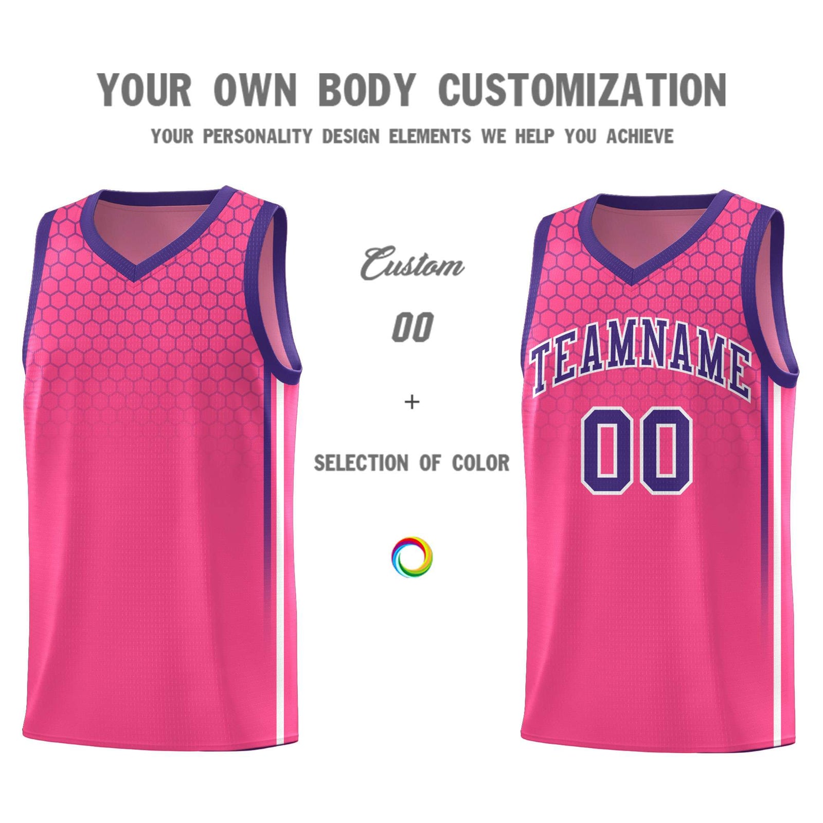 Custom Pink Personalized Honeycomb Pattern Sports Uniform Basketball Jersey