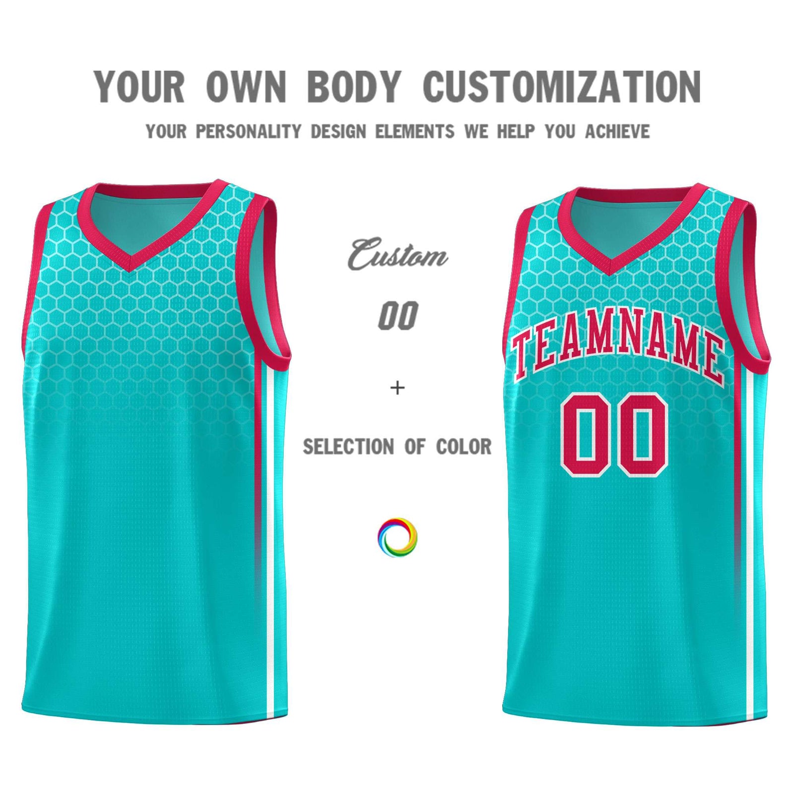 Custom Aqua Personalized Honeycomb Pattern Sports Uniform Basketball Jersey
